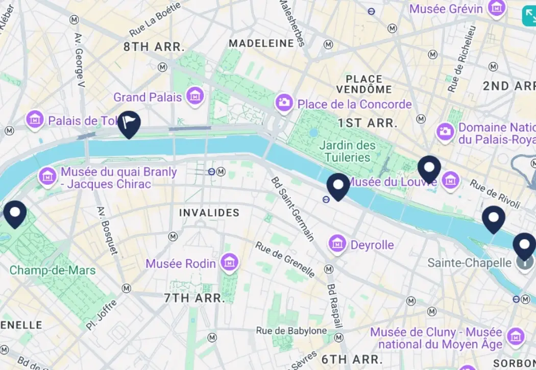 map of seine river sightseeing cruise by bateaux mouches
