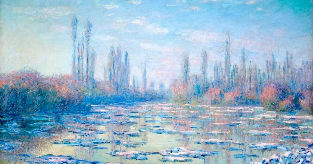  Monet painting of melting ice on Seine River in spring.