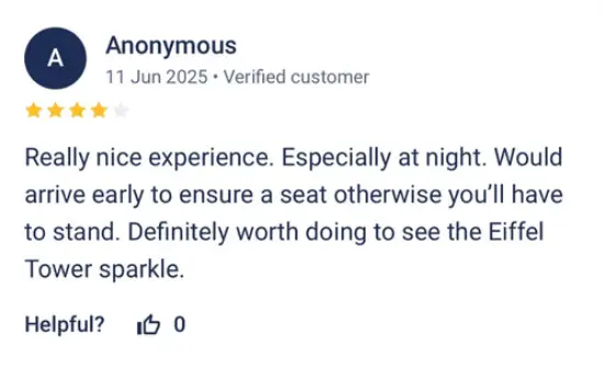 What do tourists say about the Seine River Evening Cruise